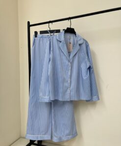 ست پیژامه بلوز و شلوار بلند راه راه با مغزی نقره ای