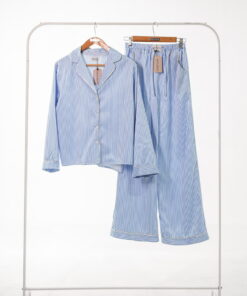 ست پیژامه بلوز و شلوار بلند راه راه با مغزی نقره ای